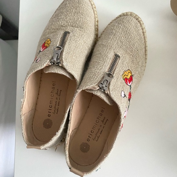 Eric Michael Womens Serena Embroidered Espadrilles Tan Canvas Floral Platform - Picture 7 of 15